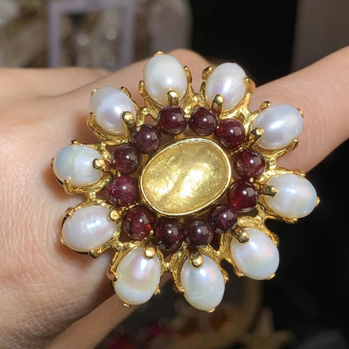 Baroque Pearl & Crystal Open Ring