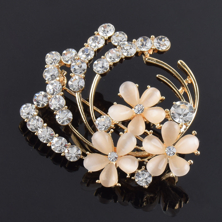 Opal-Style Flower Brooch