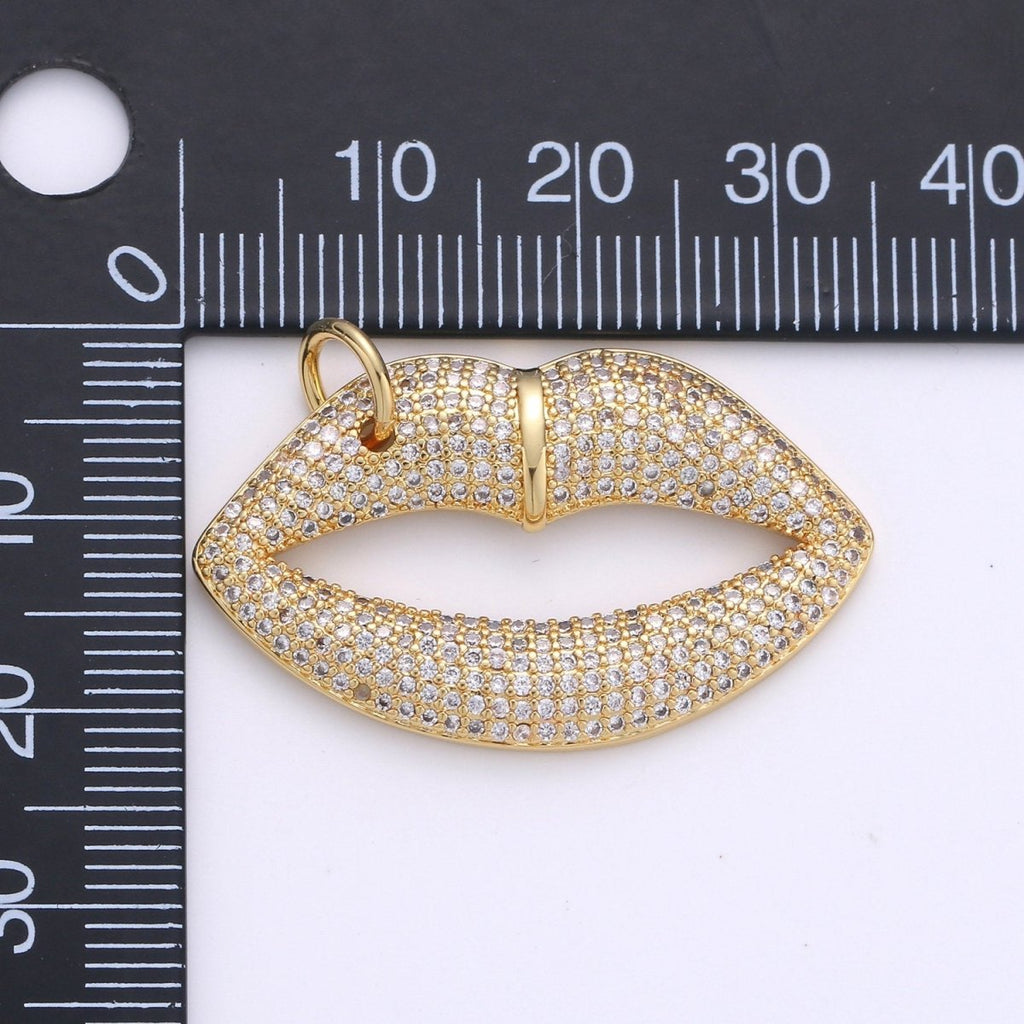 14k Gold Filled CZ Micro Pave Lip Pendant for Statement Necklace Jewelry Supply 35x23mm D-093