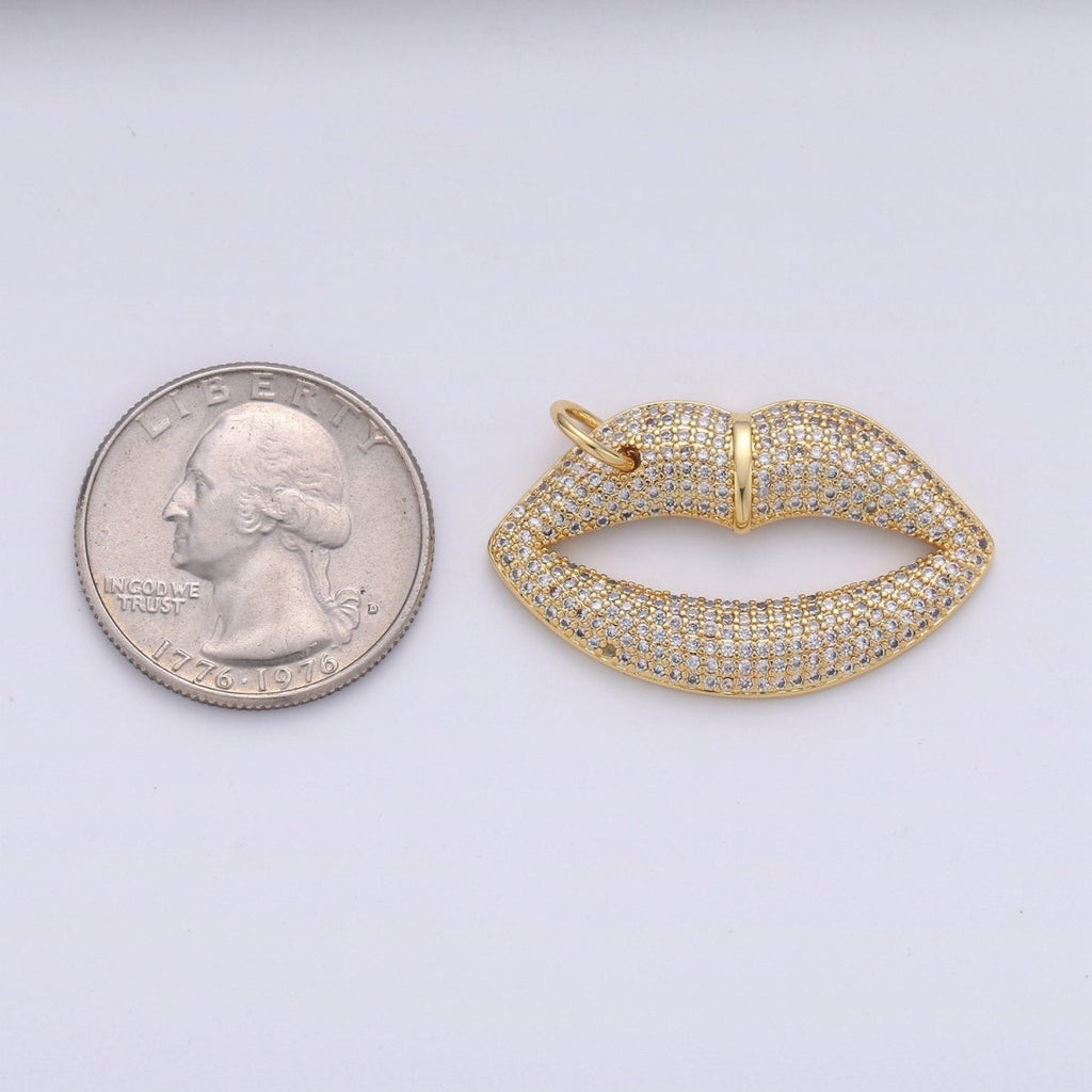 14k Gold Filled CZ Micro Pave Lip Pendant for Statement Necklace Jewelry Supply 35x23mm D-093