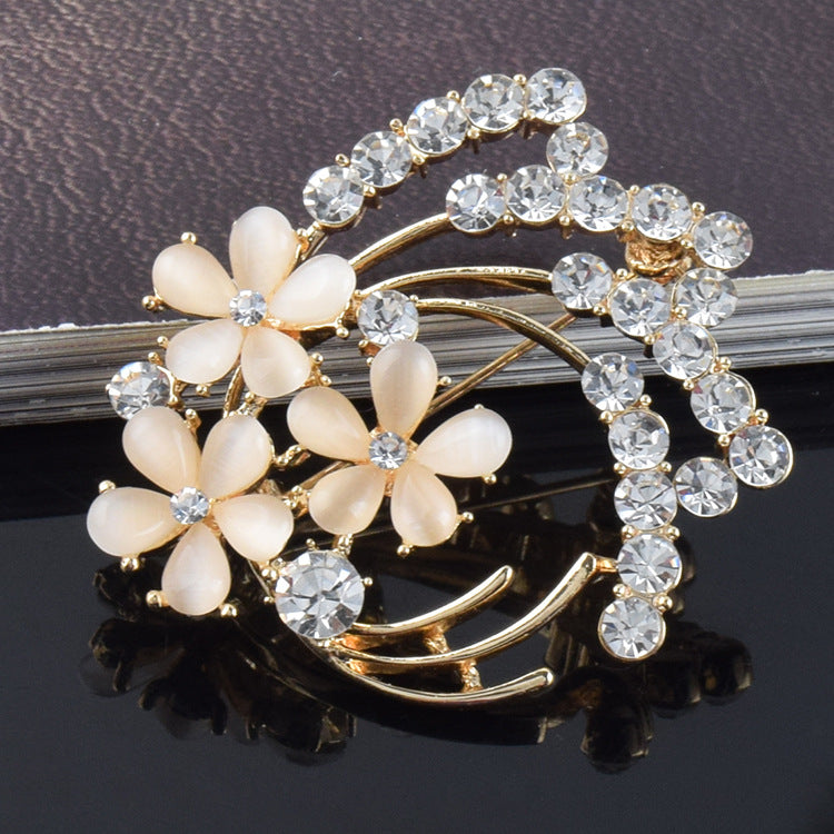 Opal-Style Flower Brooch