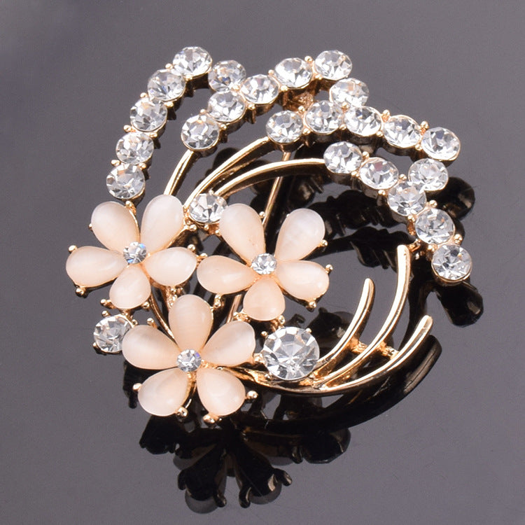 Opal-Style Flower Brooch