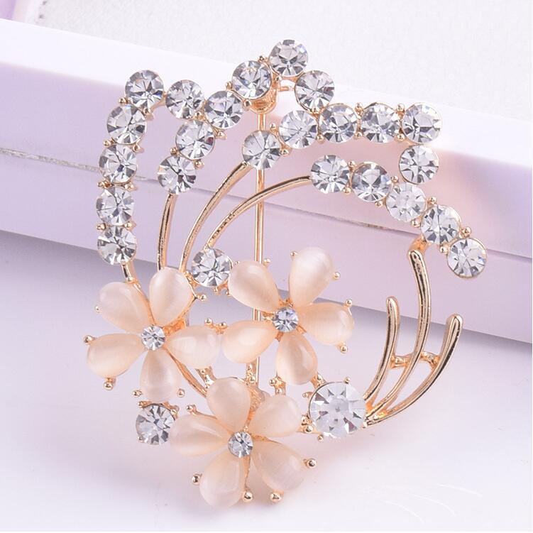 Opal-Style Flower Brooch