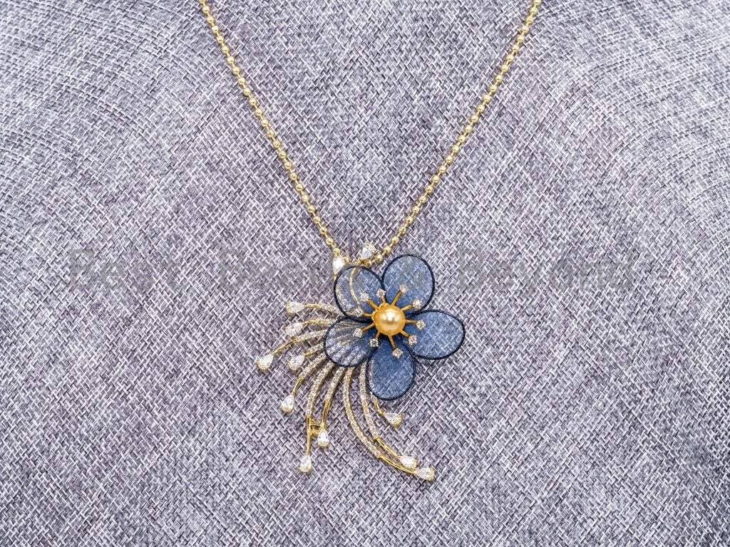 Blue Silk Crystal Flower Brooch