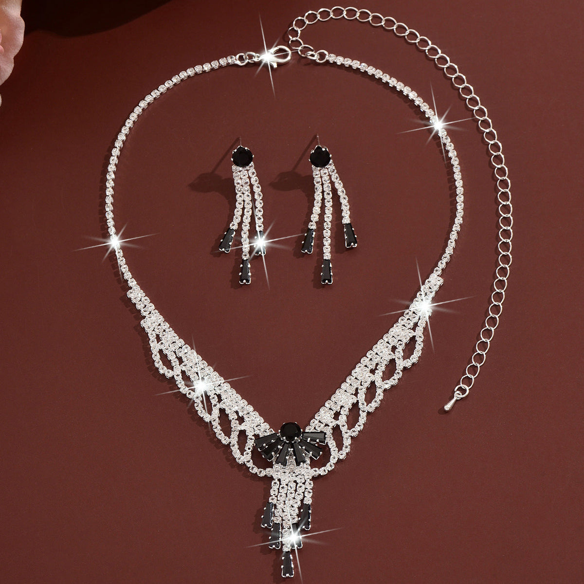 Rhinestone Bow Necklace & Earring Set