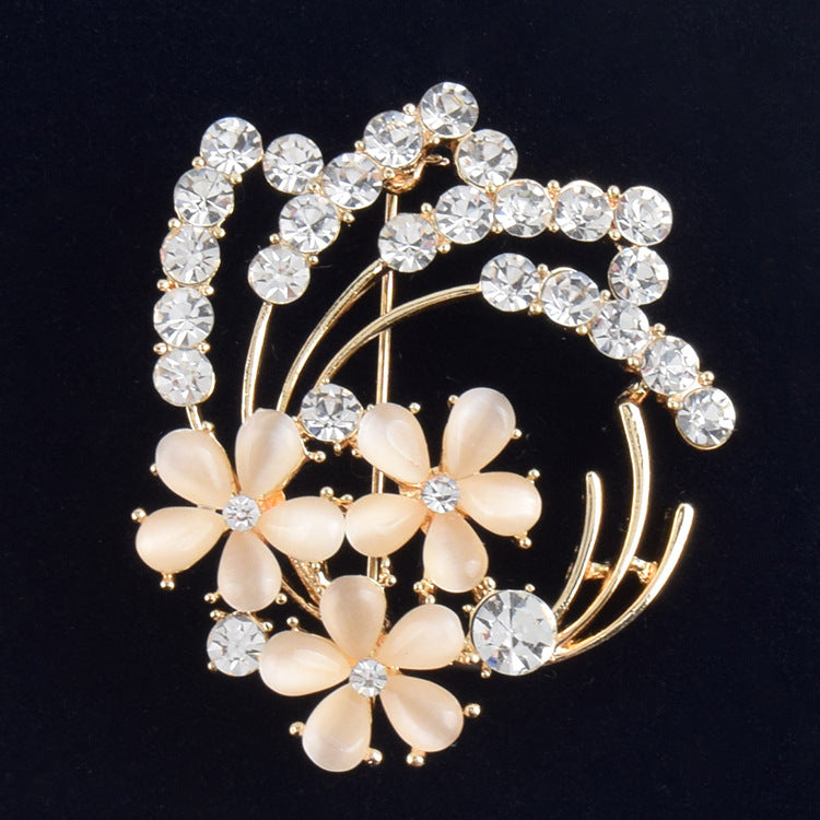 Opal-Style Flower Brooch
