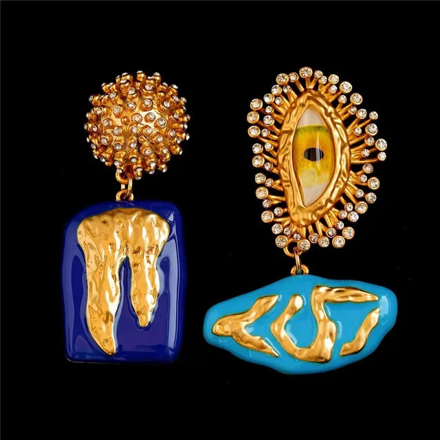 Surreal Face Rhinestone Statement Earrings