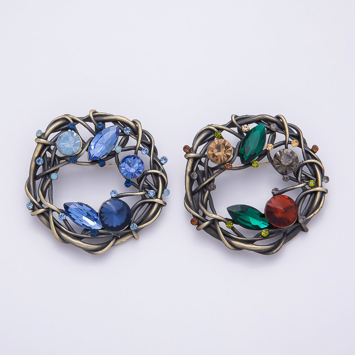 Blue & Multicolor Crystal Vine Circle Brooch