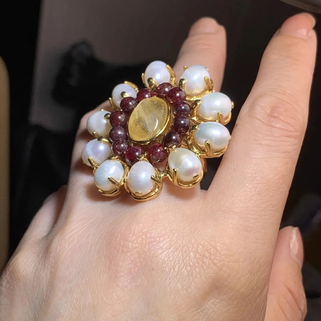 Vintage Natural Baroque Pearl Open Rings Crystal Stone Brass Metal Ring for Women Jewelry Luxury High Quality New Gifts France
