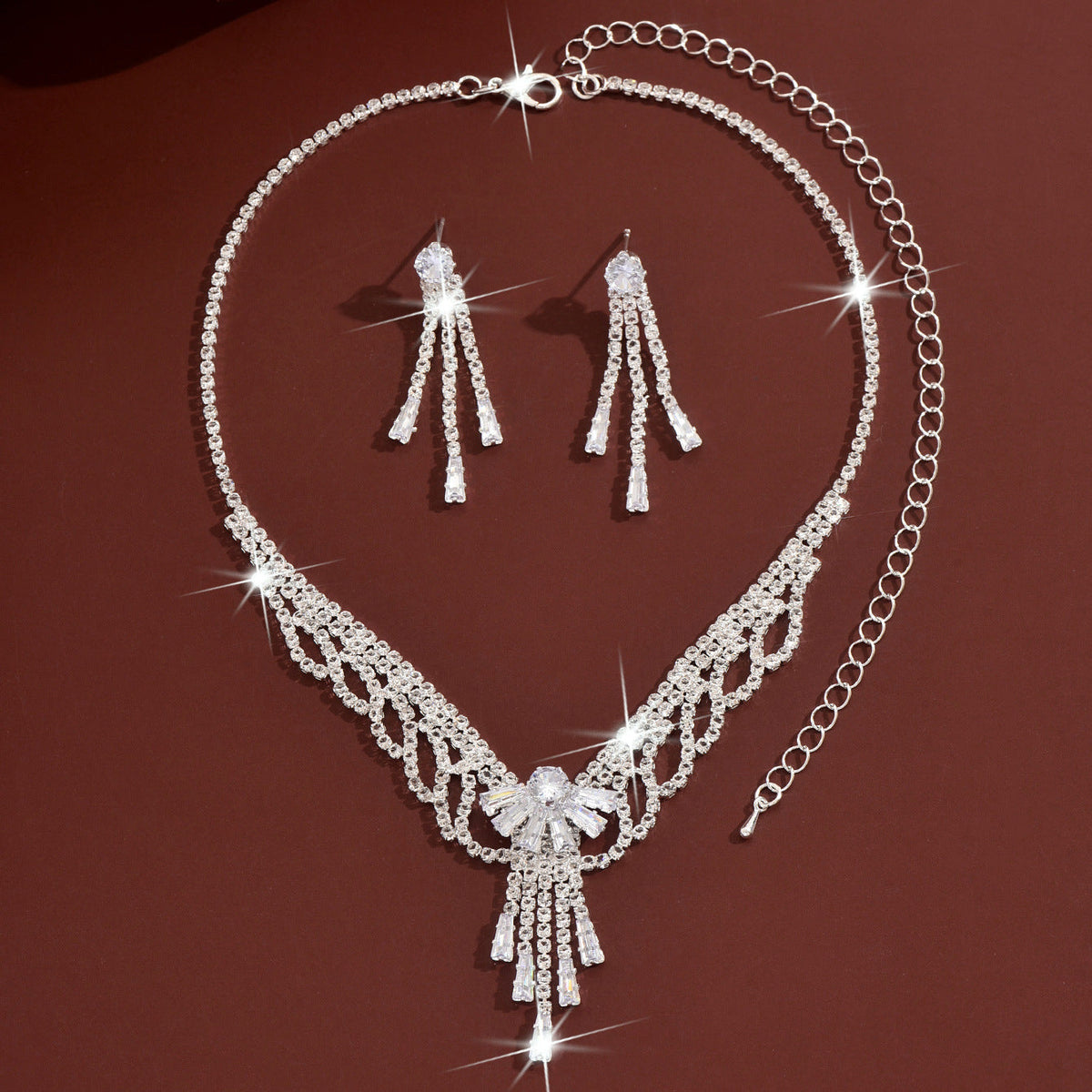 Rhinestone Bow Necklace & Earring Set
