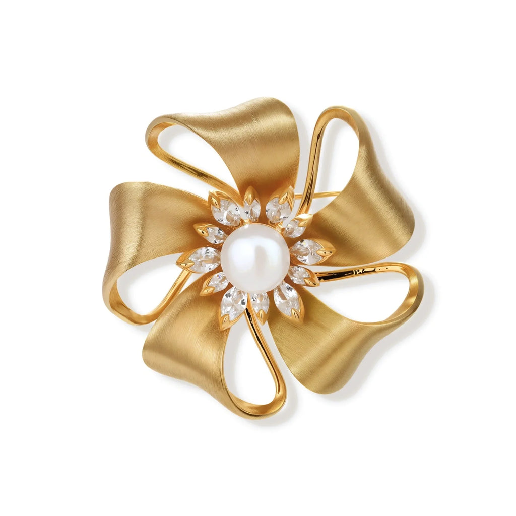 Golden Bow & Crystal Blossom Brooch