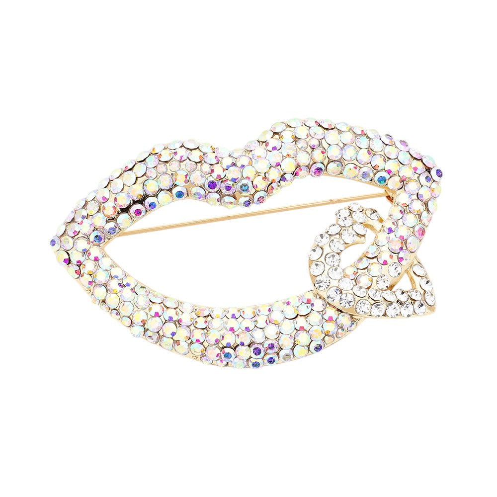 Lips & Heart Rhinestone Brooch