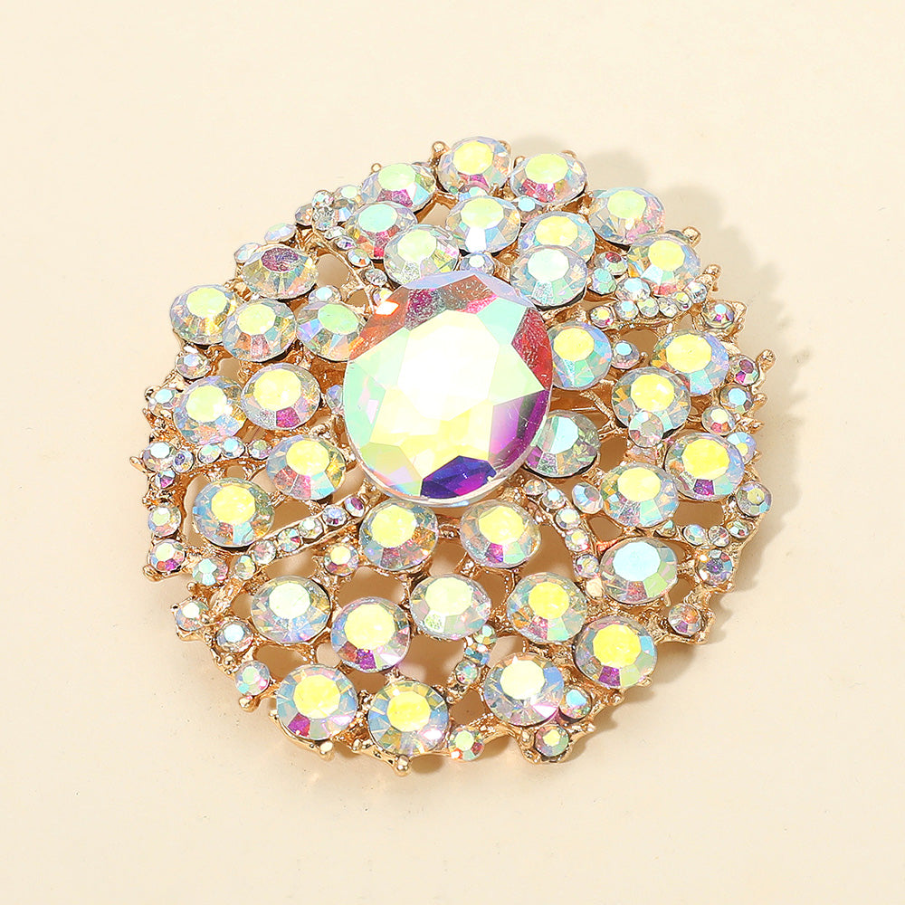 Oval Center Crystal Statement Brooch