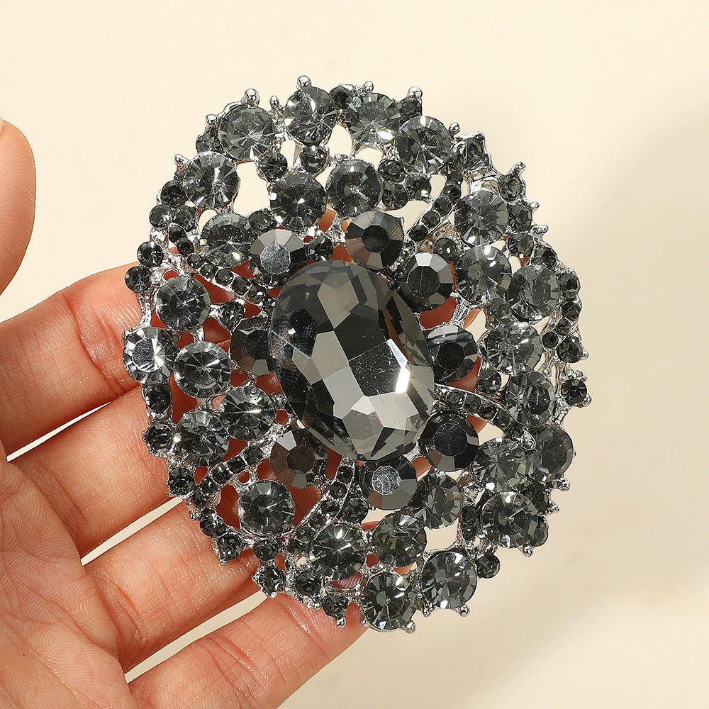 Oval Center Crystal Statement Brooch