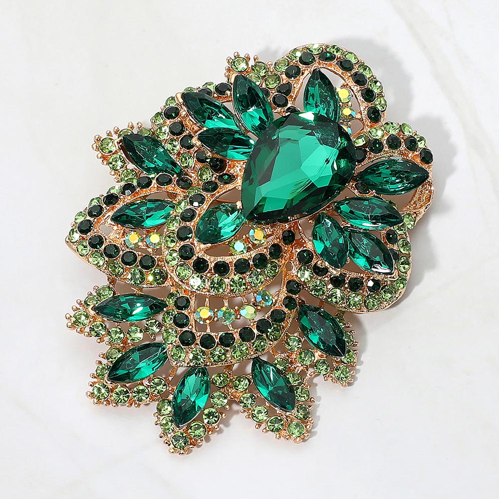 Crystal Bloom Brooch & Pendant — Gold, Green color option