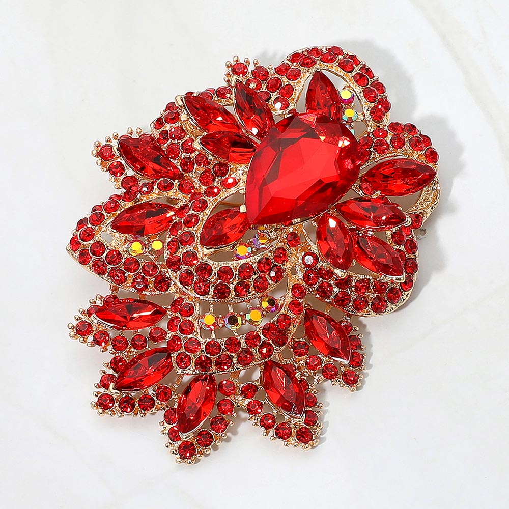 Crystal Bloom Brooch & Pendant — Gold, Red color option