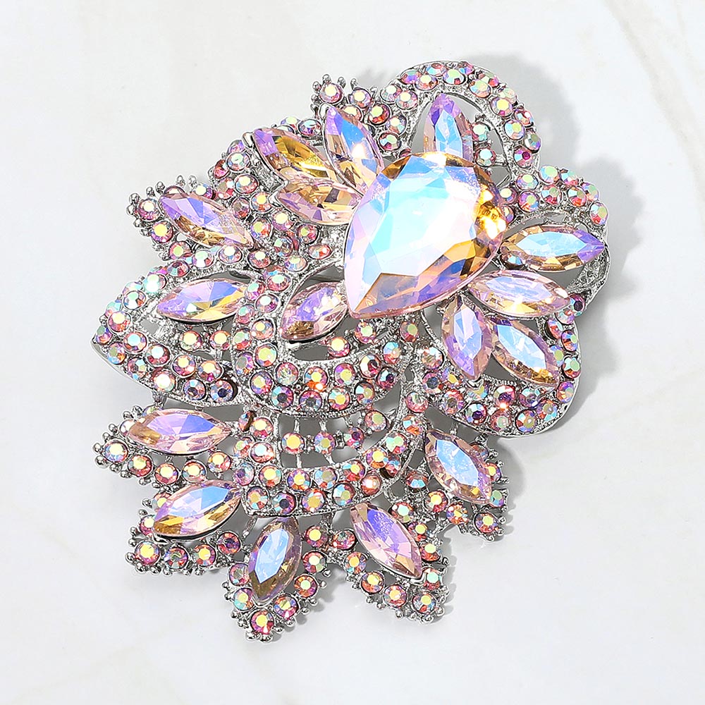 Crystal Bloom Brooch & Pendant — AB, Pink, Silver color option