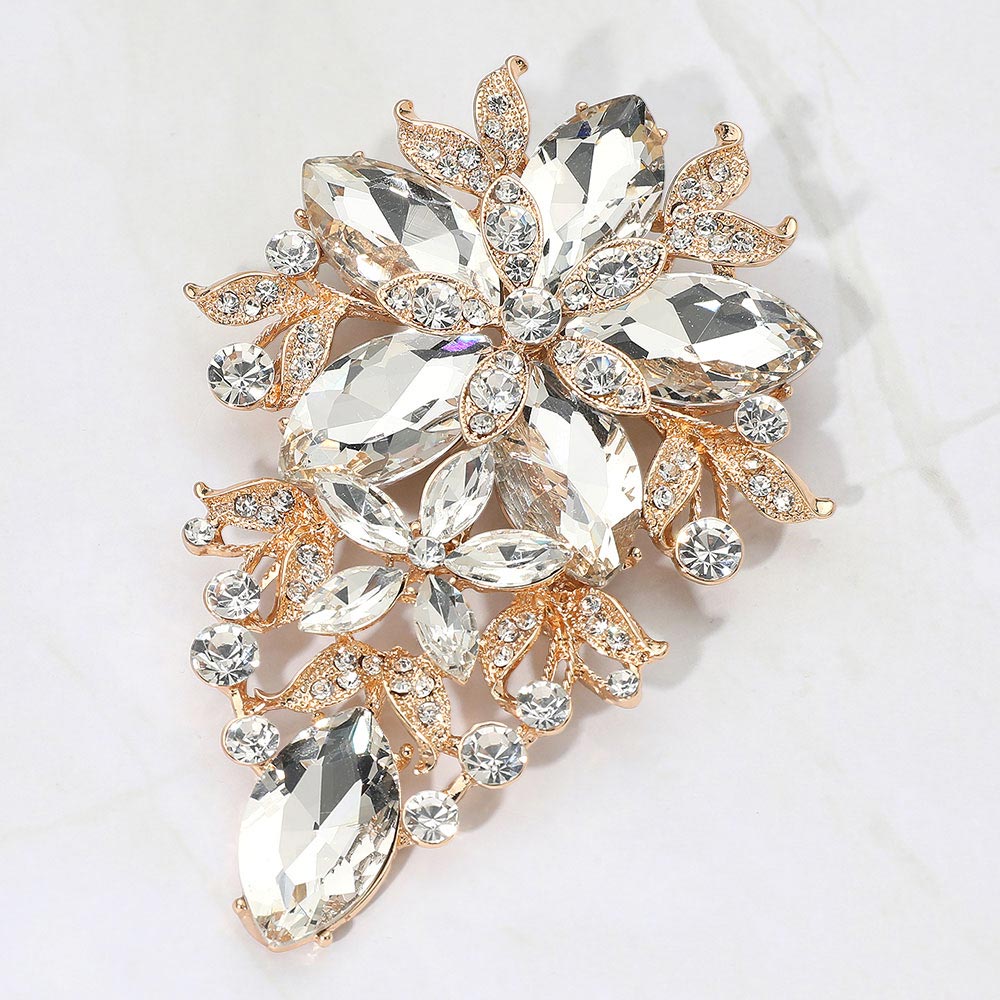 Glass Crystal Flower Cluster Bouquet Pin Brooch