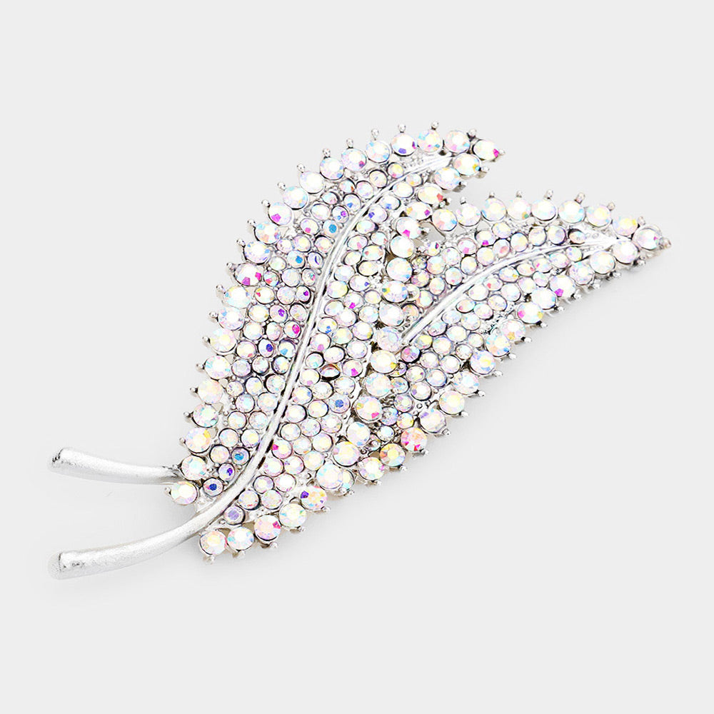 Crystal Double-Leaf Brooch