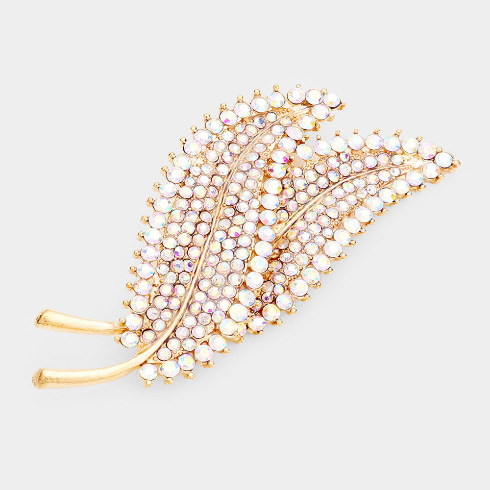 Crystal Double-Leaf Brooch