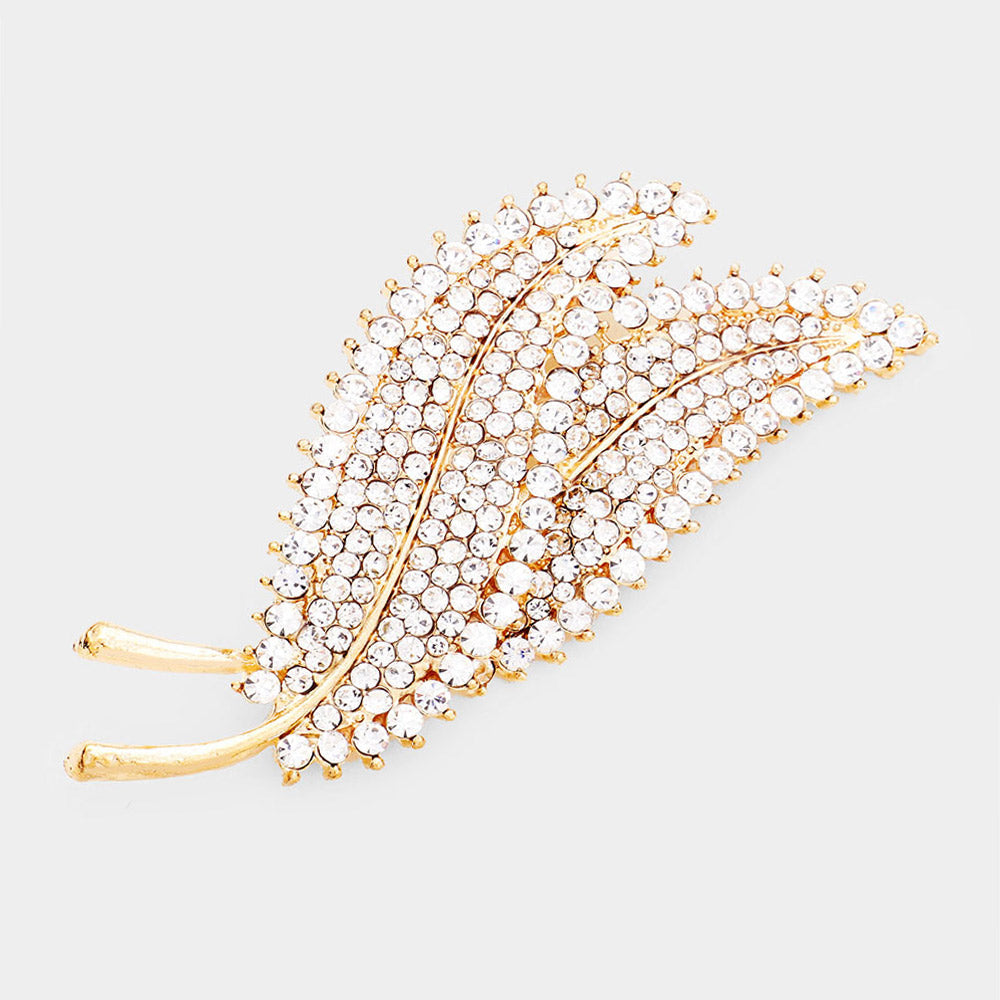 Crystal Double-Leaf Brooch