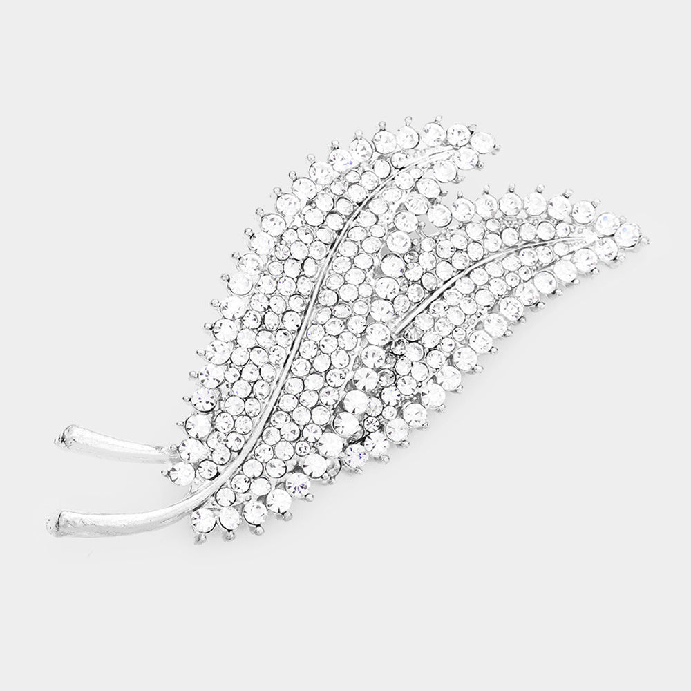 Crystal Double-Leaf Brooch