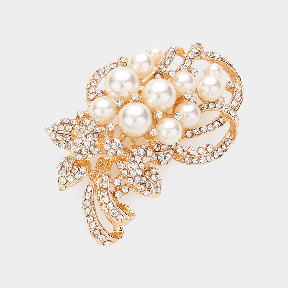 Pearl Bouquet Brooch — Cream, Gold color option