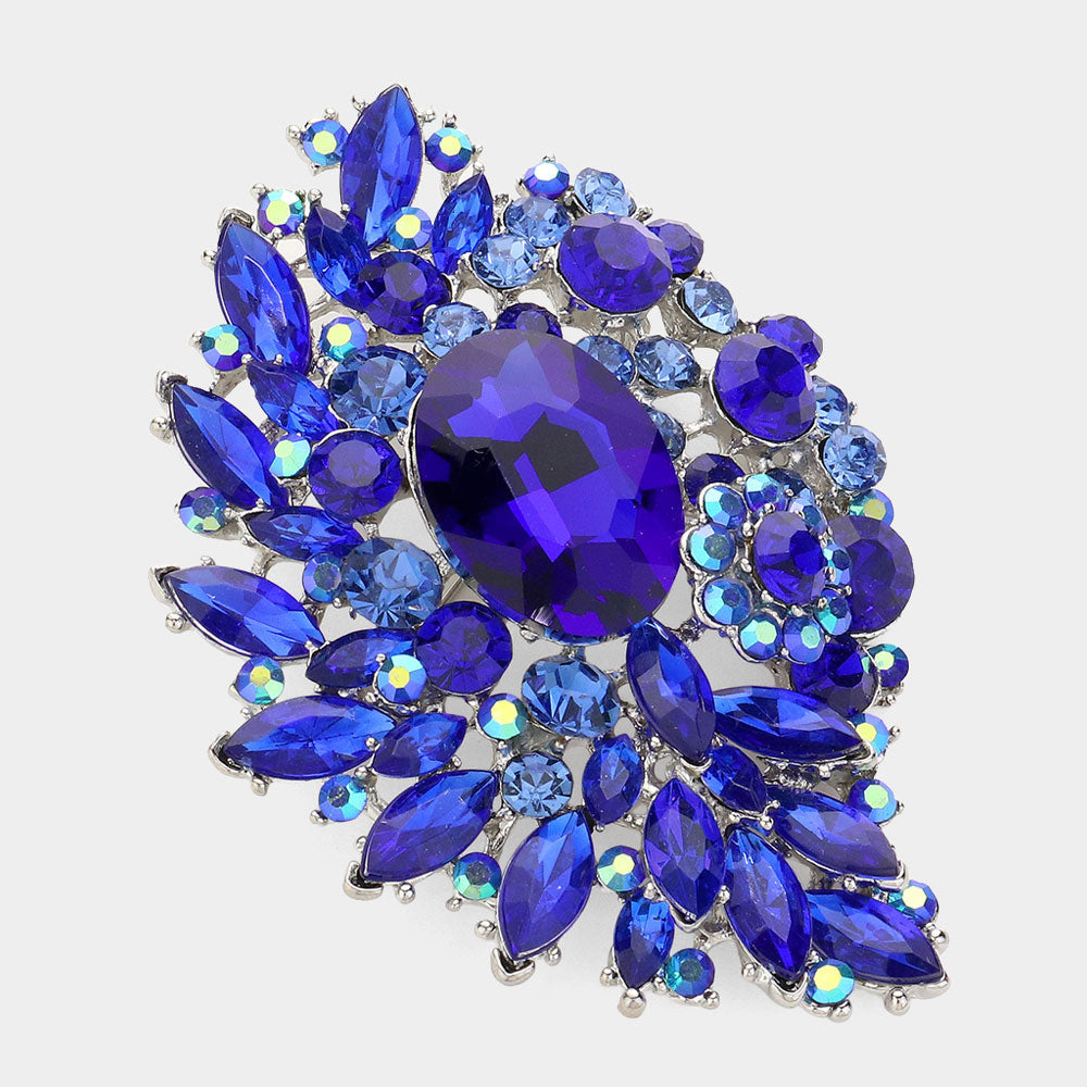 Oval Crystal & Marquise Cluster Brooch