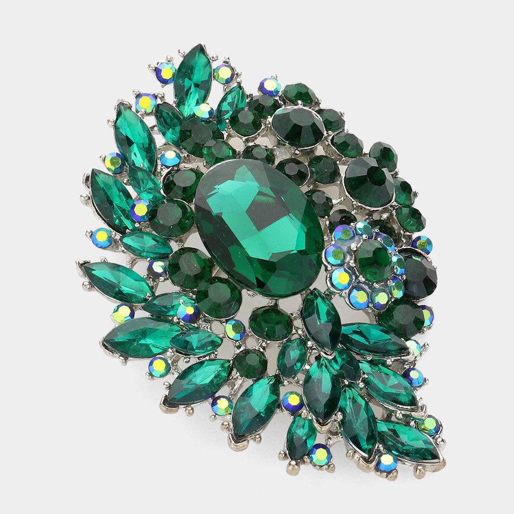Oval Crystal & Marquise Cluster Brooch