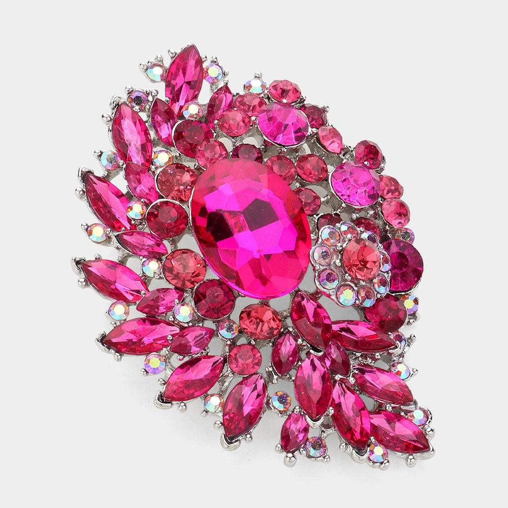 Oval Crystal & Marquise Cluster Brooch