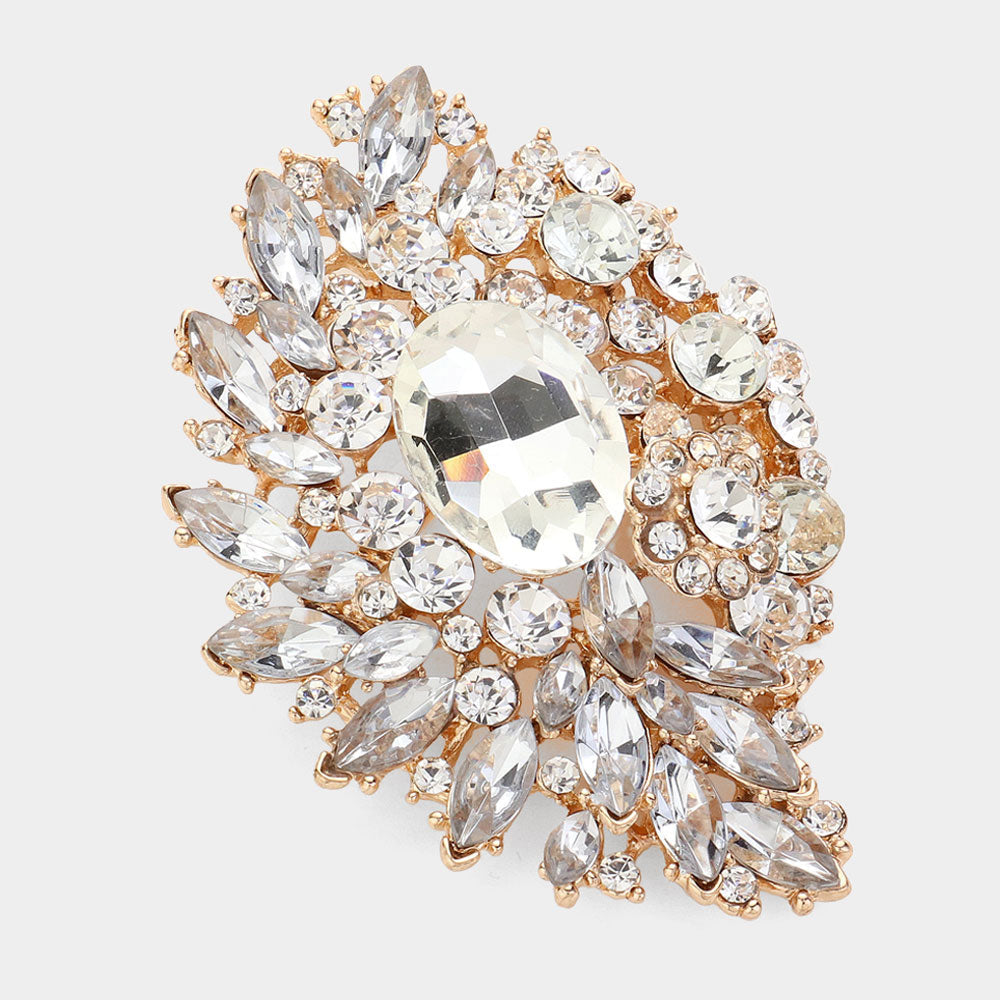 Oval Crystal & Marquise Cluster Brooch