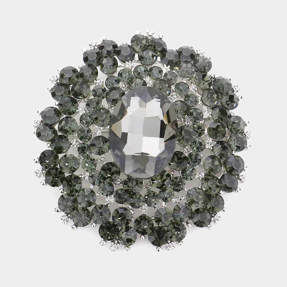 Oval Center-Stone Statement Brooch