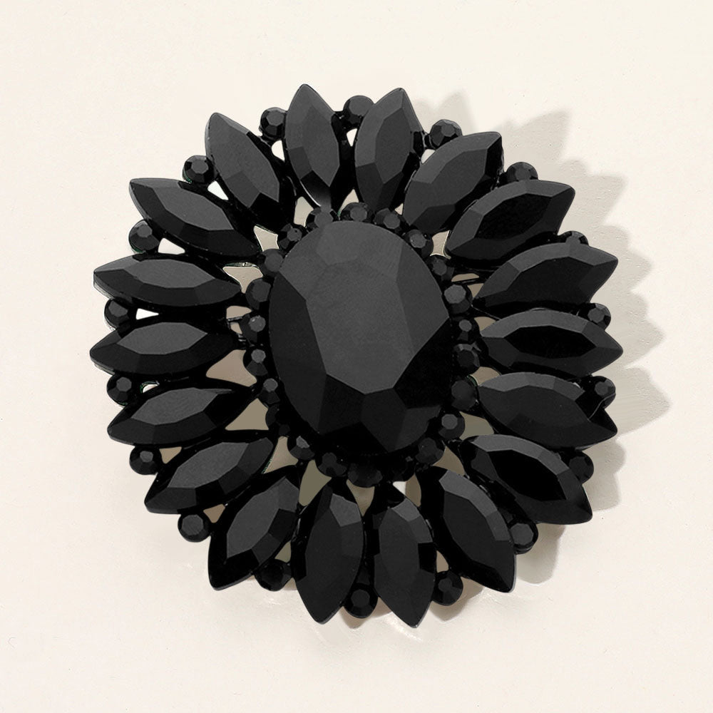 Prism Flower Crystal Brooch — Jet Black color option