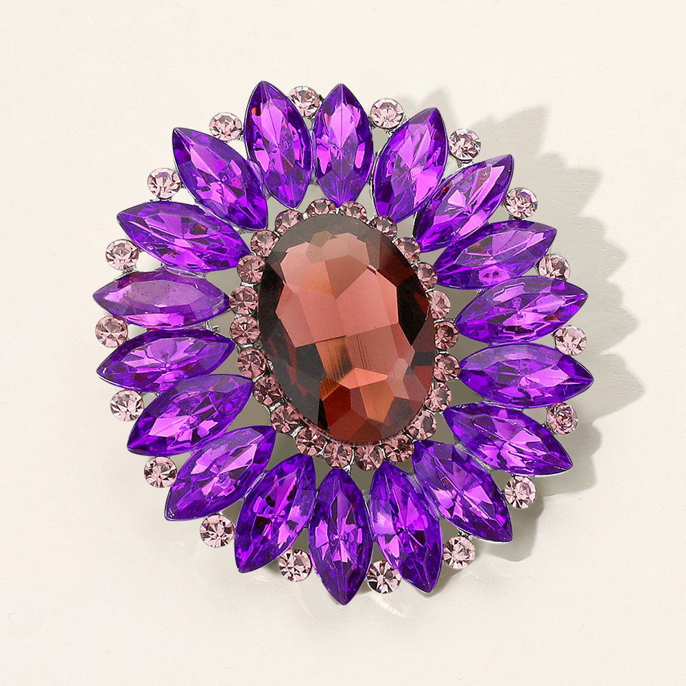 Prism Flower Crystal Brooch — Purple color option