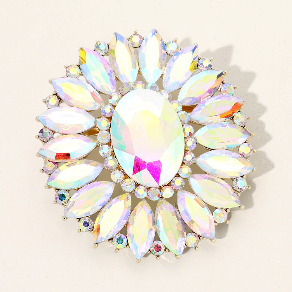 Prism Flower Crystal Brooch — AB, Gold color option