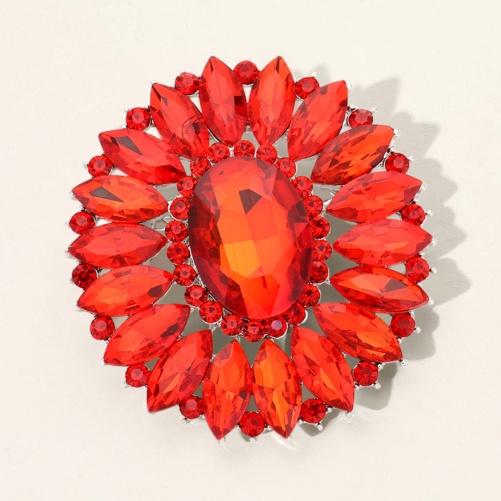 Prism Flower Crystal Brooch — Red color option