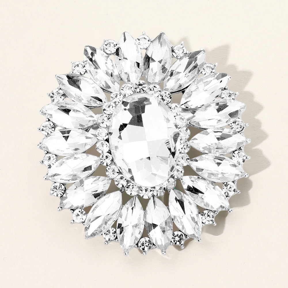 Prism Flower Crystal Brooch — Silver color option