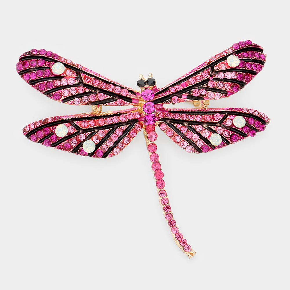 Multicolor Crystal Metal Dragonfly Brooch