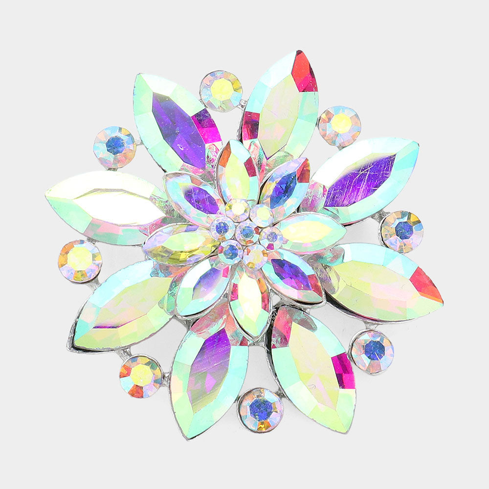 Marquise Crystal Flower Brooch