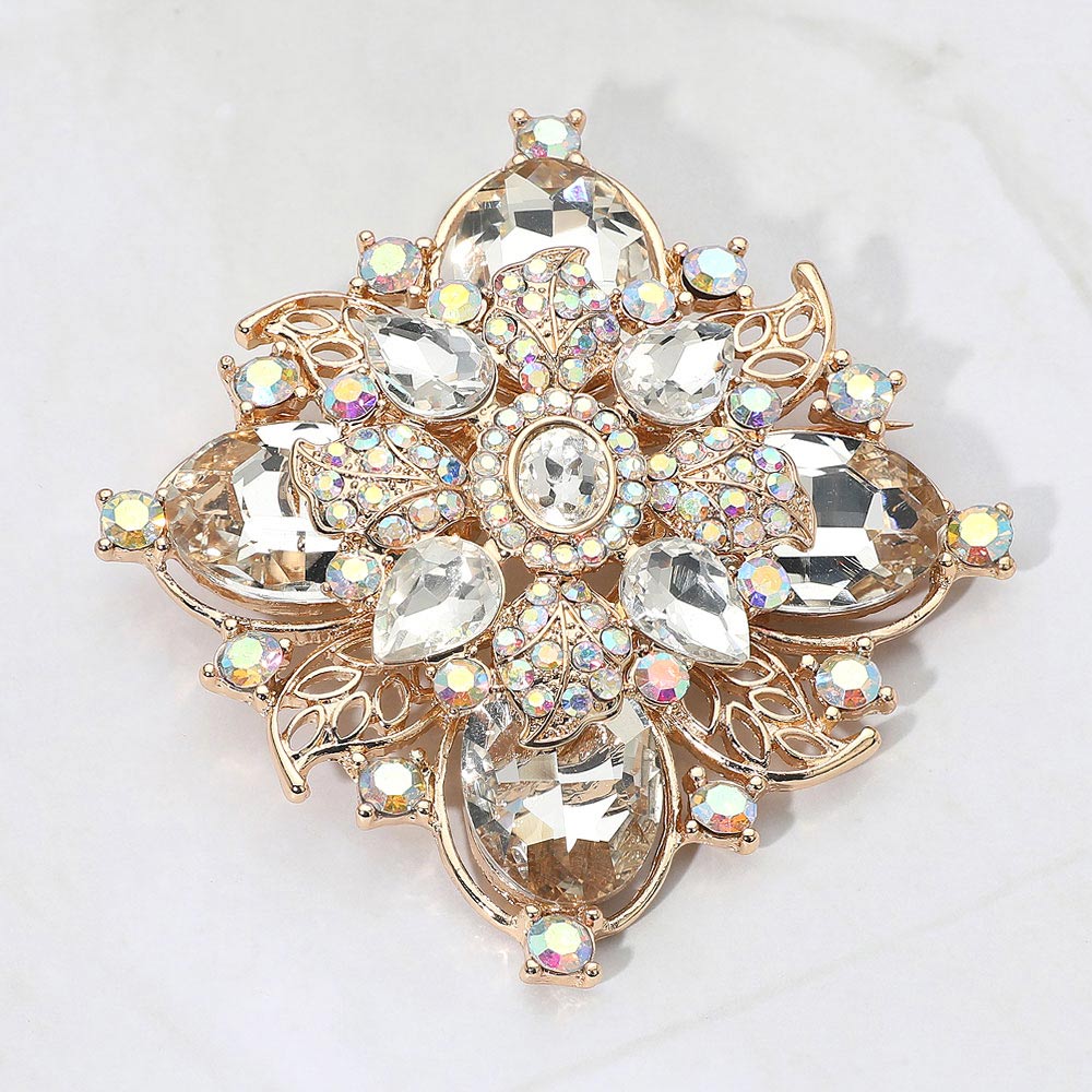 Color Garden Floral Brooch — AB, Clear, Gold color option