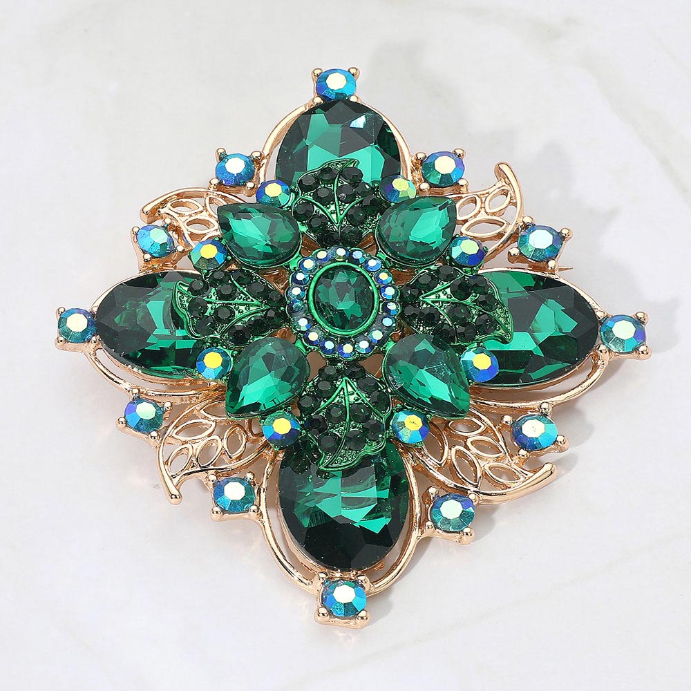 Color Garden Floral Brooch — Gold, Green color option