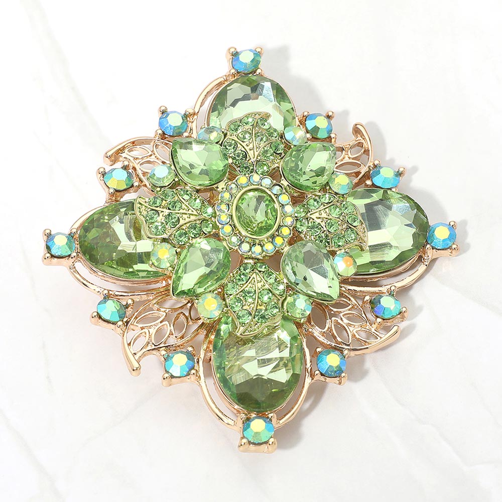 Color Garden Floral Brooch — Gold, Lime color option