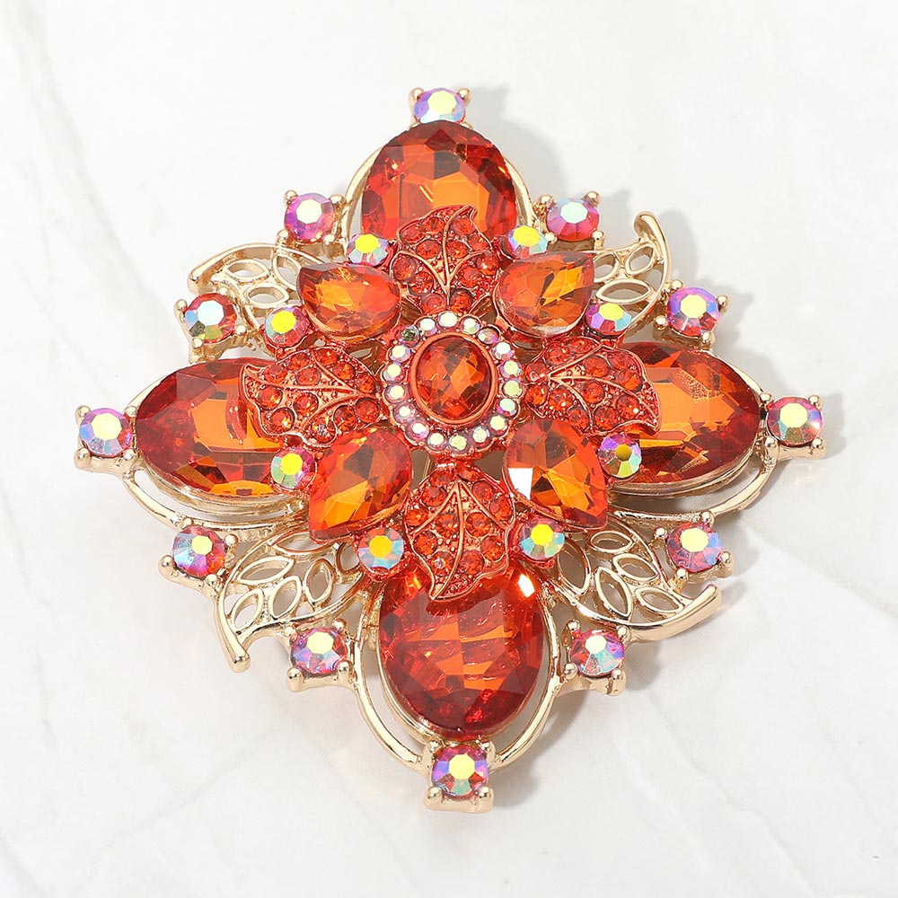 Color Garden Floral Brooch — Gold, Orange color option