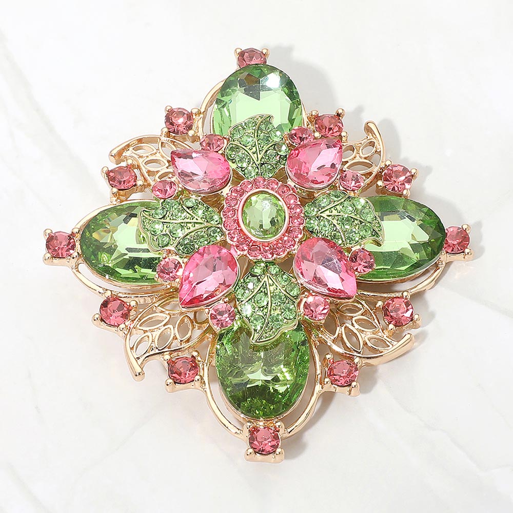 Color Garden Floral Brooch — Gold, Pink&Green color option