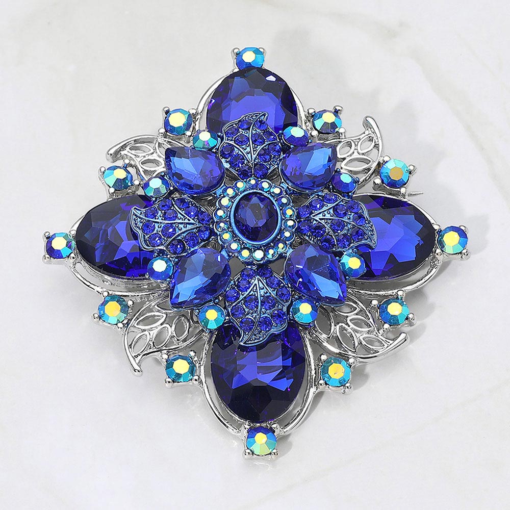 Color Garden Floral Brooch — Rhodium, Royal Blue color option