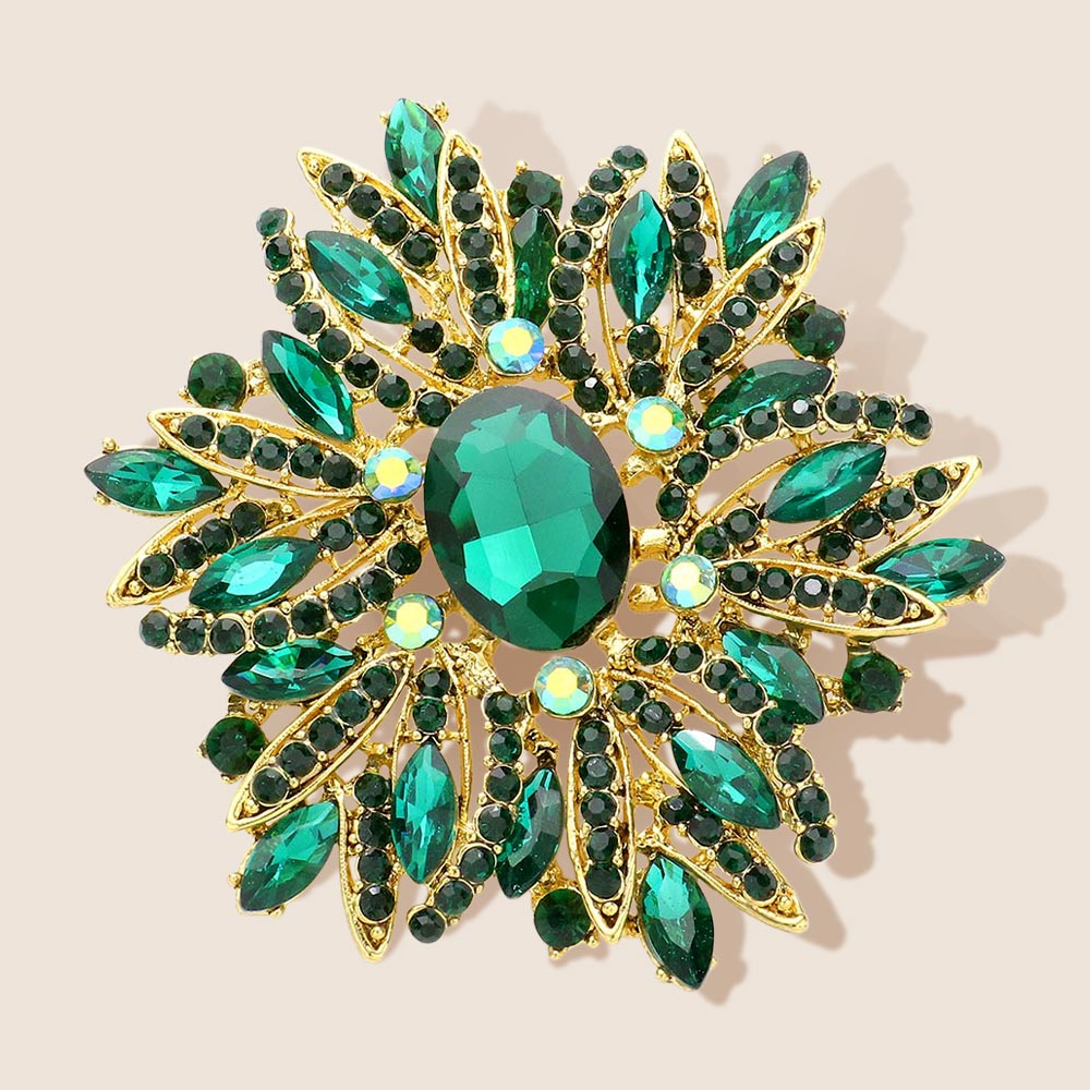 Large Glass Crystal Flower Brooch & Pendant