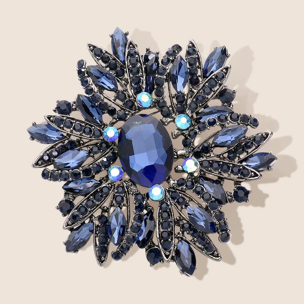 Large Glass Crystal Flower Brooch & Pendant