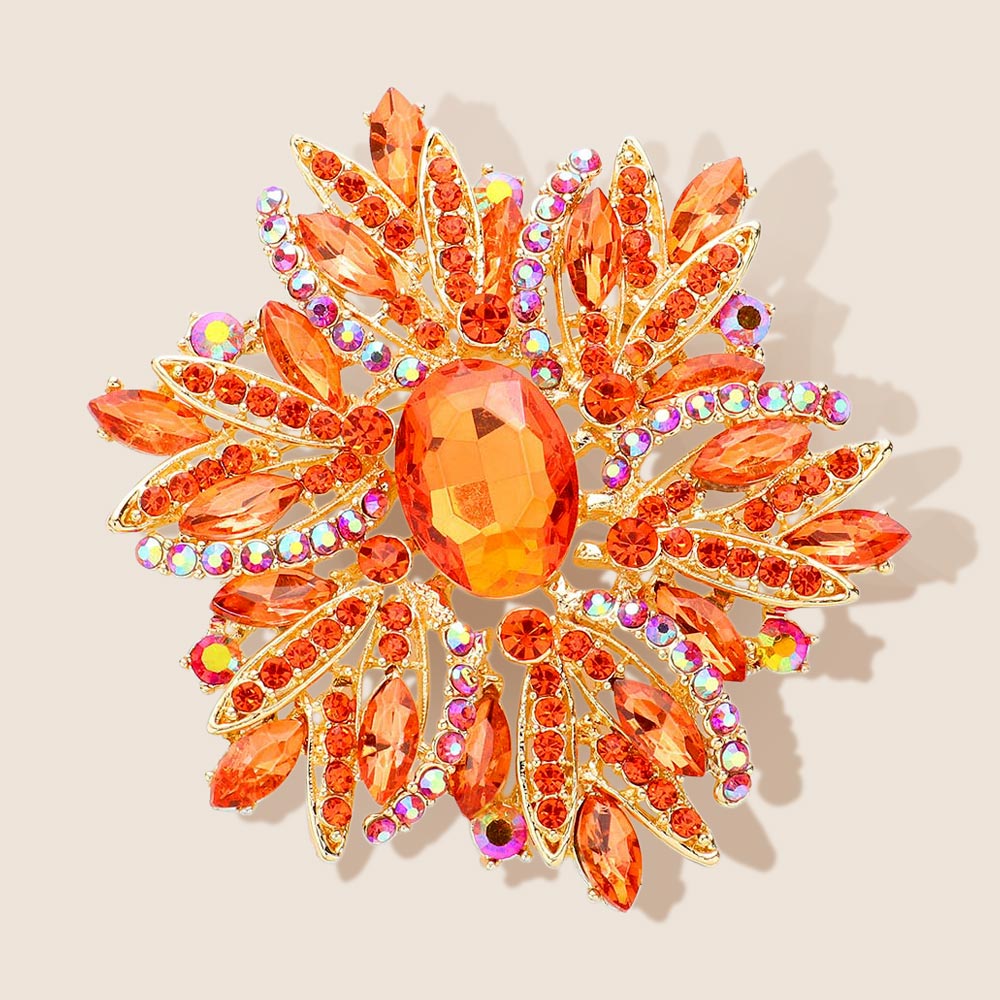 Large Glass Crystal Flower Brooch & Pendant