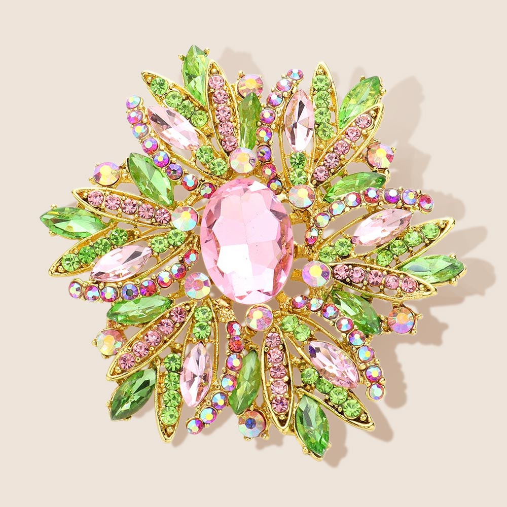 Large Glass Crystal Flower Brooch & Pendant