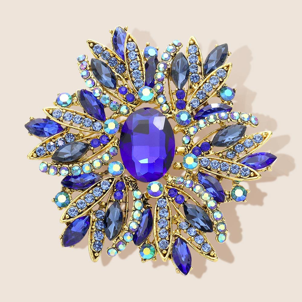 Large Glass Crystal Flower Brooch & Pendant